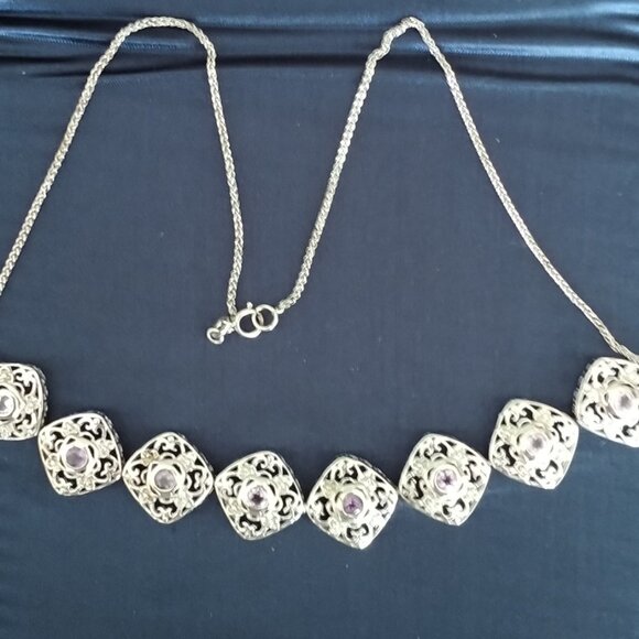 New 925 Sterling Silver and Purple Amethys18.5" Choker Necklace - Picture 5 of 9
